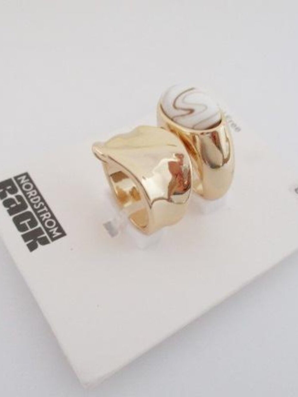 Gold Tone 2 Piece Statement Ring Set Size 7 Marbled Oval NWT